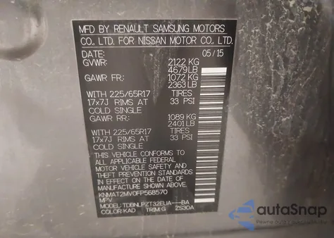 2015 Nissan Rogue S z USA, uszkodzony, nr VIN KNMAT2MV0FP568570